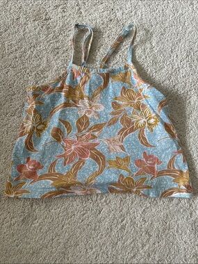 Roxy Floral Spaghetti Strap Tank Top - Light Blue/Pink/Brown
